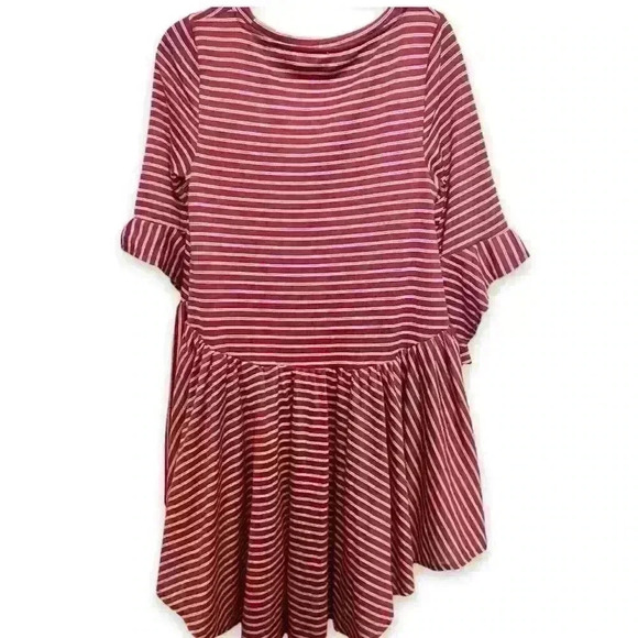 Mia Joy Maroon Striped Hi-Low Peplum Tunic Size 12 Short Sleeve - Picture 3 of 5